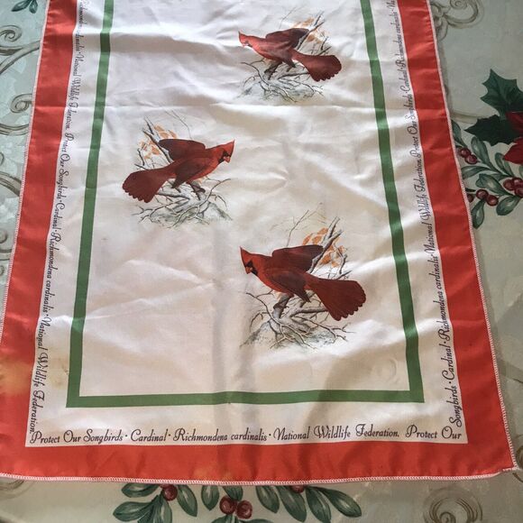 Vintage 1975 National Wildlife Federation Cardinal Scarf. Silk 40” - Picture 1 of 9